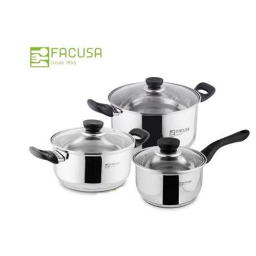 Juego de Ollas Acero Inoxidable 6 piezas con tapa de vidrio Facusa