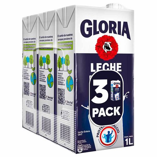 Leche UHT GLORIA Entera Pack 3un x 1L