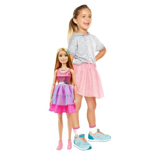 Muñeca Barbie Vestido Rosa Con Morado Cabello Rubio 71 Cm