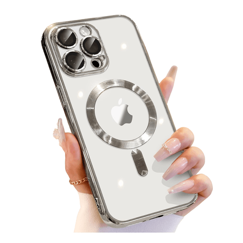 Case de lujo para iPhone 15 Plus compatible con MagSafe Plateado