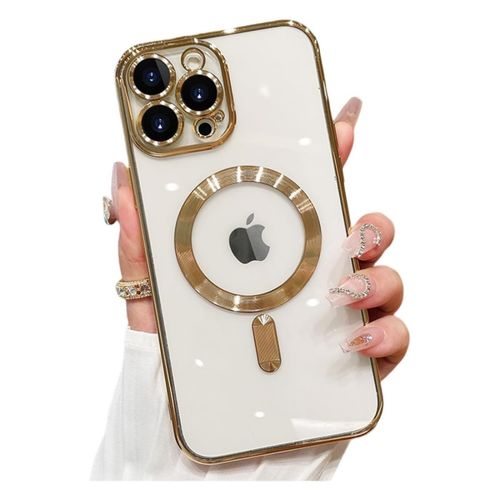 Case de lujo para iPhone 15 Plus compatible con MagSafe Dorado