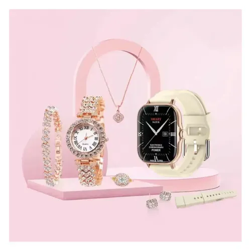 Smart Watch A58 Plus color Nude (2024) con accesorios, 6 en 1 para mujer, regalo para mamá