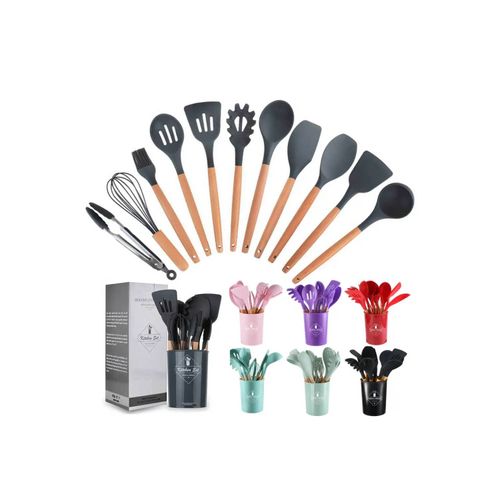 Set de Cucharones Utensilios de Silicona y Madera para Cocina