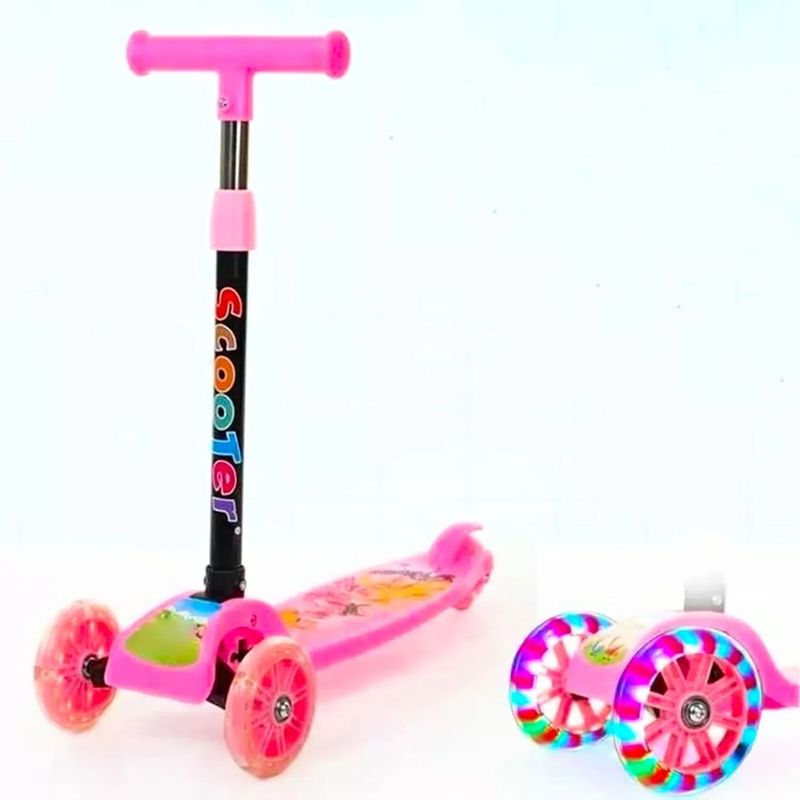 Scooter-Plegable-Para-Niños-Con-Luces-Rosado