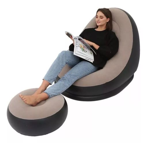 Sillon Sofá Inflable Portátil Plegable Con Reposapiés Puff