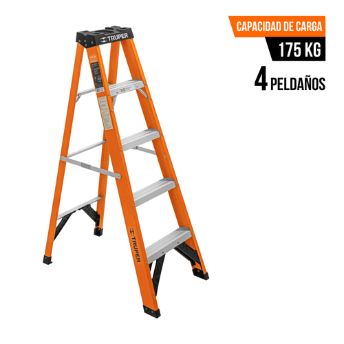 Escalera Tijera 4 Peldaños Fibra De Vidrio Capacidad De Carga 175 Kg Truper