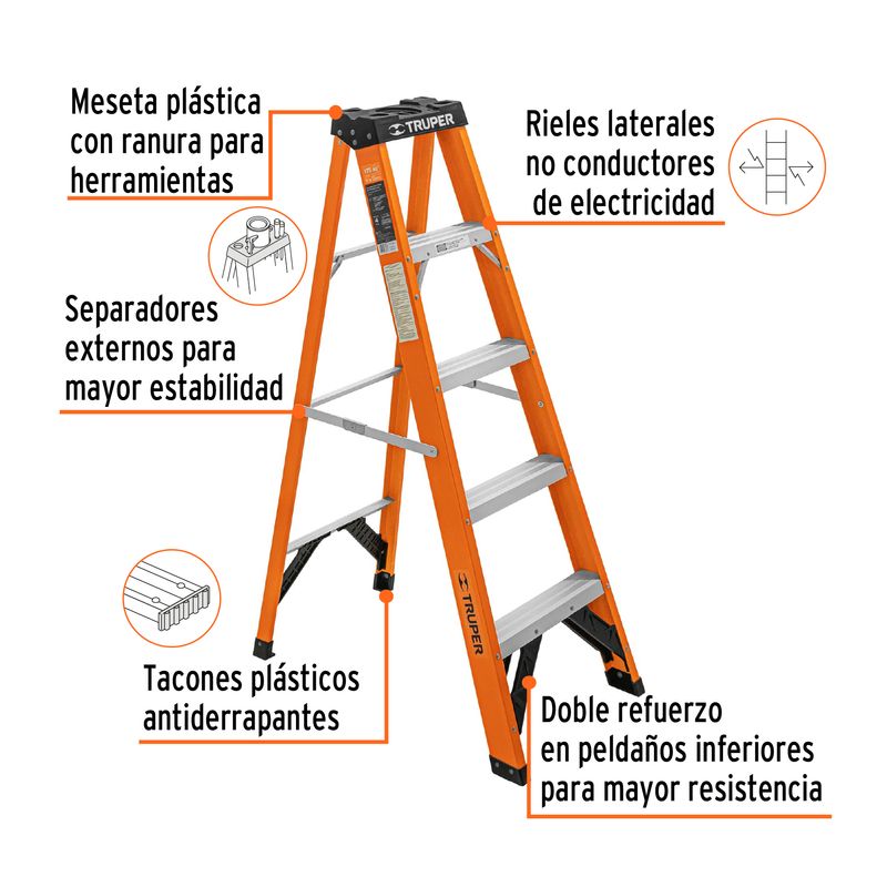 Escalera-Tijera-4-Peldaños-Fibra-De-Vidrio-Capacidad-De-Carga-175-Kg-Truper