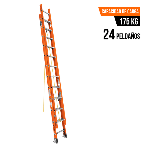 Escalera Telescopica 24 Peldaños Fibra De Vidrio Capacidad De Carga 175 Kg Truper