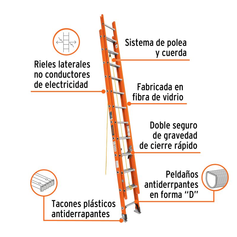 Escalera-Telescopica-24-Peldaños-Fibra-De-Vidrio-Capacidad-De-Carga-175-Kg-Truper