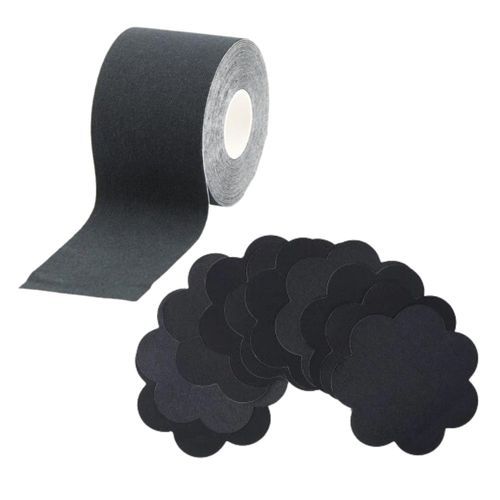 Boob Tape 7.5 Cm + 10unids Cubre Pezón Descartable - Negro