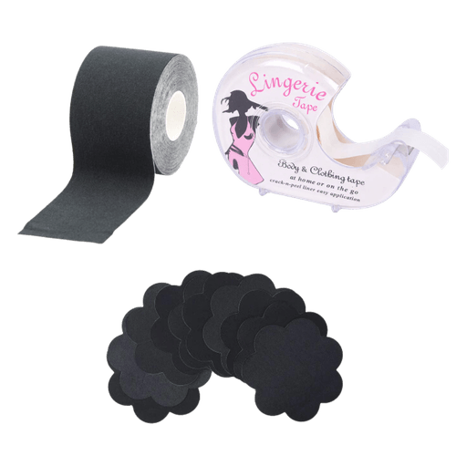 Pack Boob Tape 5cm + Fashion Tape + Cubre Pezon Descartable - Negro