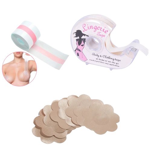 Pack Boob Tape 5cm + Fashion Tape + Cubre Pezon Descartable - Transparente