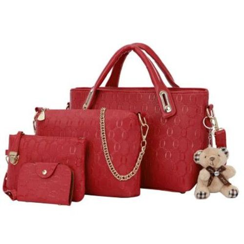 Set Cartera Bolso Billetera 4 en 1 Elegante Osito Rojo