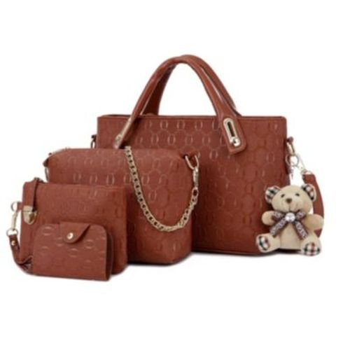 Set Cartera Bolso Billetera 4 en 1 Elegante Osito Marrón