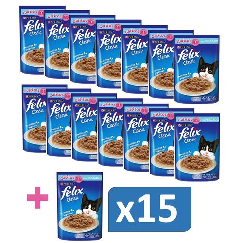 ALIMENTO HÚMEDO DE GATITO FELIX CLASSIC CON PESCADO 15UND x 85GR