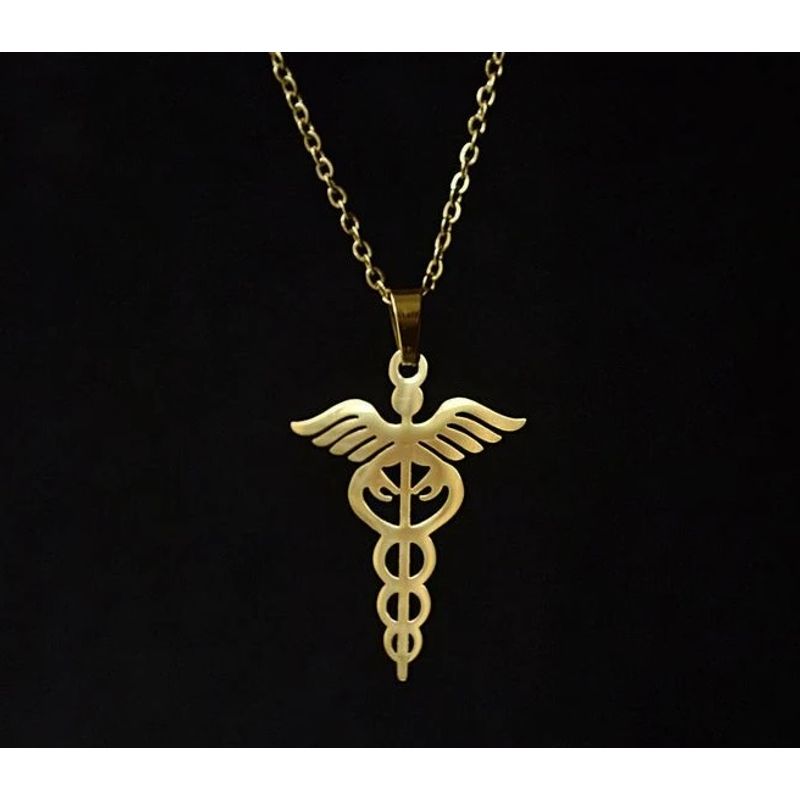 Collar-Esculapio-dorado-Caduceo-De-Hermes-Simbolo-Medicina-regalo-Doctor