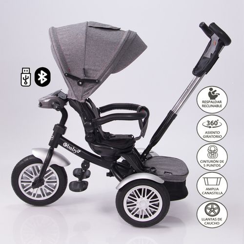 Triciclo Guiador Ebaby "ZOE" USB 360 Gris