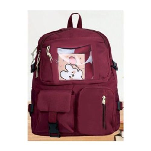 Mochila Multiusos Bolsillo Transparente Kawai Rojo