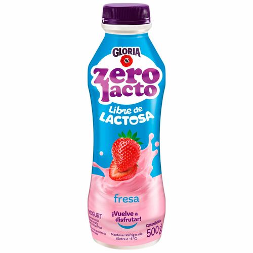 Yogurt Zero Lactosa  GLORIA Sabor a Fresa Botella 500g