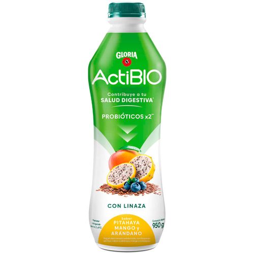 Yogurt GLORIA ActiBio con Linaza Sabor a Pitahaya, Mango y Arándanos Botella 950g