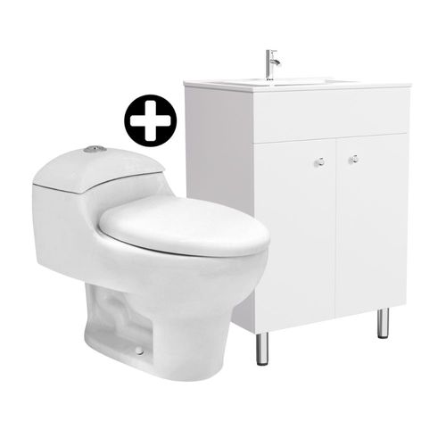 COMBO Orange: Inodoro one piece Ártico 69.5x40.5x60.5cm Blanco + Vanitorio Viena 60cm Blanco