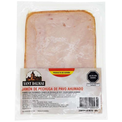 Jamón de Pechuga de Pavo Ahumado SANT DALMAI Paquete 150g