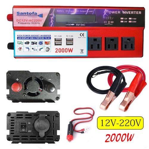 Inversor de Corriente 12v a 220v 2000w pantalla LCD 4 USB 3 Sockets