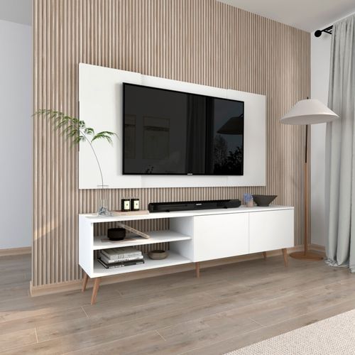 Centro de Entretenimiento 65" Caxias Mesa de TV y Panel Movenda Blanco con Patas de Madera