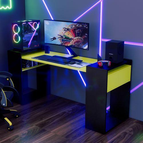 Escritorio Gamer NR 04 180cm Movenda Negro con Amarillo