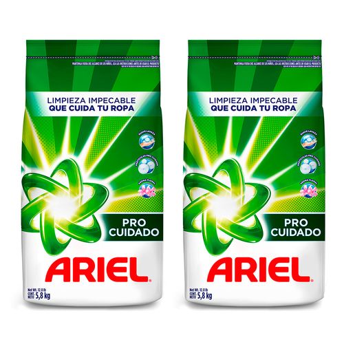 Pack x2 Detergente en Polvo Ariel Pro Cuidado 5.8 kg