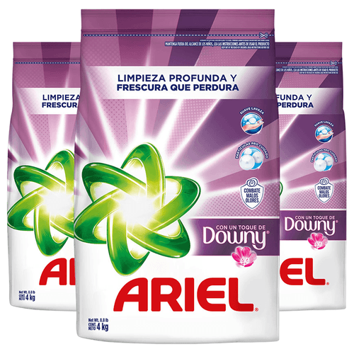 Pack x3 Detergente en Polvo Ariel Toque Downy 4kg