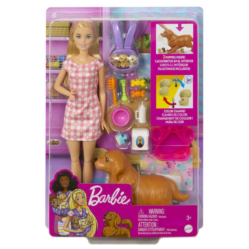 Muñeca-Barbie-y-Cachorros-Recien-Nacidos