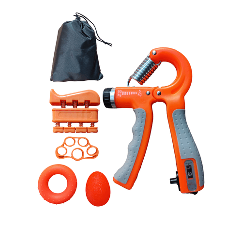 Hand Grip 60 Kg Contador con Kit Fortalecimiento de Agarre Naranja