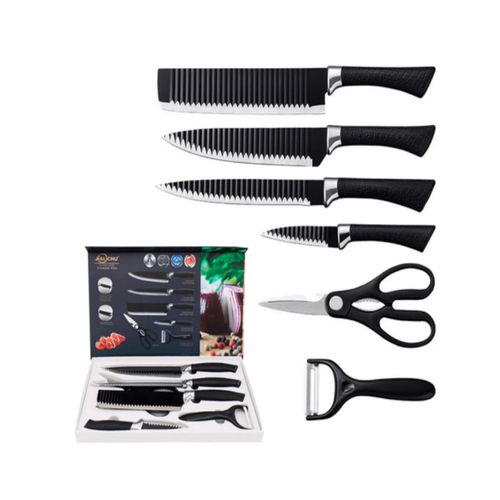 Set de Cuchillos de Cocina 6 Piezas Premium Acero Inoxidable Negro