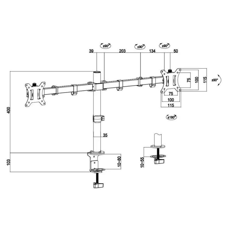 Rack-para-Monitor-Doble-Brazo-Vesa-hasta-32-pulg-Regulable-100x100-75x75-8kg-180°-Acero-Tubo-DT