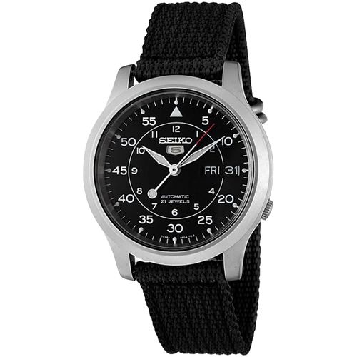 Reloj Seiko 5 SNK809K2 Automático Fecha Acero Inoxidable Mate Correa De Nailon Negro