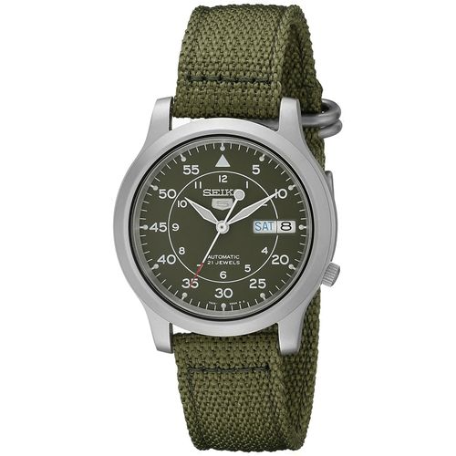 Reloj Seiko 5 SNK805K2 Automático Fecha Acero Inoxidable Mate Correa De Nailon Verde