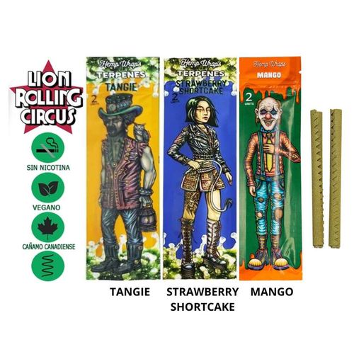 Pack X3 Lion Rolling Circus, sabor TANGIE, STRAWBERRY SHORTCAKE y MANGO