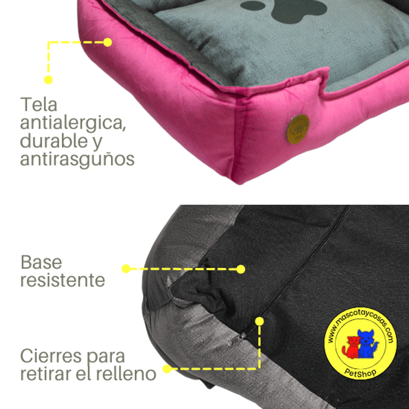 Cama-para-Mascota-Talla-XXL-90x75cm-Perro-Gato-Antialergica|-Fuxia-con-plomo