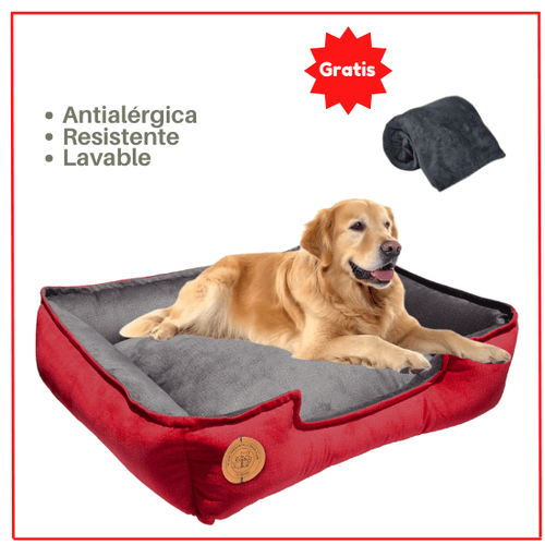 Cama para Mascota Talla 3XL 110x80cm Perro Antialergenica | Rojo con plomo