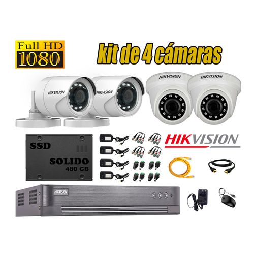 CÁMARAS SEGURIDAD HIKVISION KIT 4 FULL HD 1080P + DISCO SSD 480GB