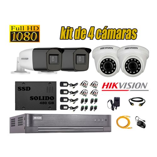 CÁMARAS SEGURIDAD HIKVISION KIT 4 FULL HD 2 VARIFOCAL + DISCO SSD 480GB