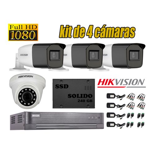 CÁMARAS SEGURIDAD HIKVISION KIT 4 FULL HD 3 VARIFOCAL + DISCO SSD 240GB