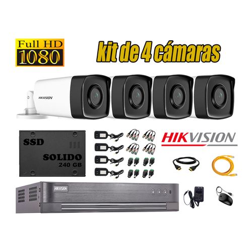 CÁMARAS SEGURIDAD EXTERIOR HIKVISION KIT 4 IT3F FULL HD + DISCO SSD 240GB