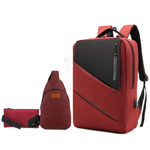 Mochila Morral Pack 3 en 1 Antirrobo Impermeable Porta Laptop Usb Rojo 3.0