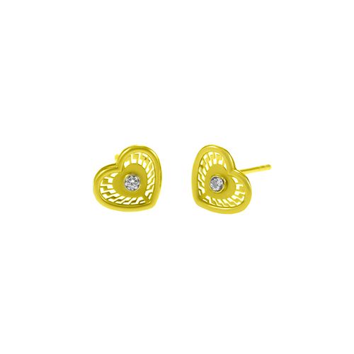 Aretes Corazon Calado Oro 18k