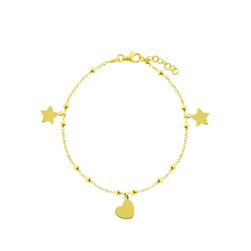 Pulsera Estrella Corazon Goldensilver Bolitas Plata 925