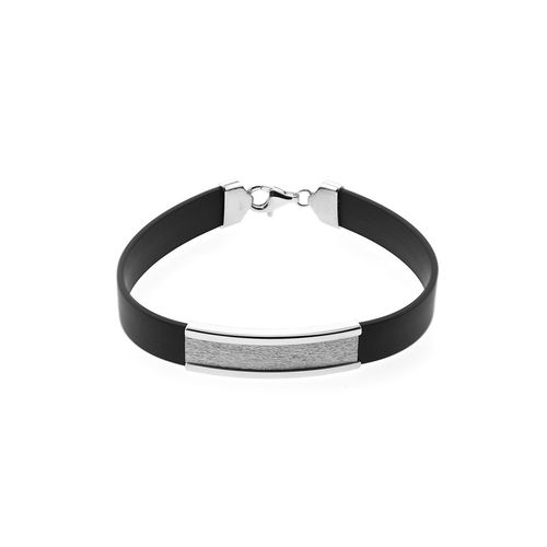 Pulsera Placa Cuero Negro Hombre