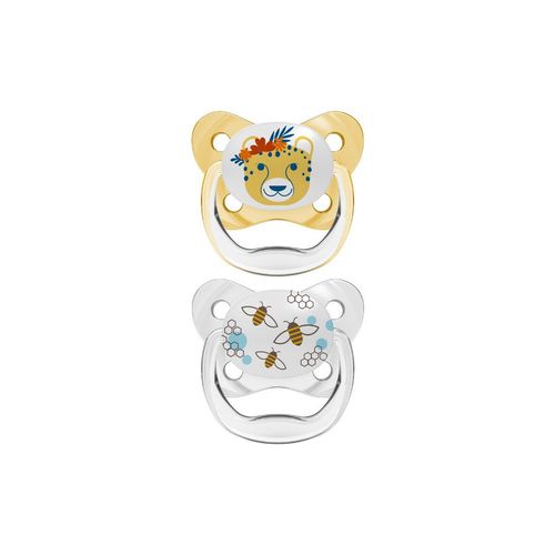 Set de 2 Chupones PreVent con tapa
De 6 a 18 meses. Modelo: tigre y avejas
