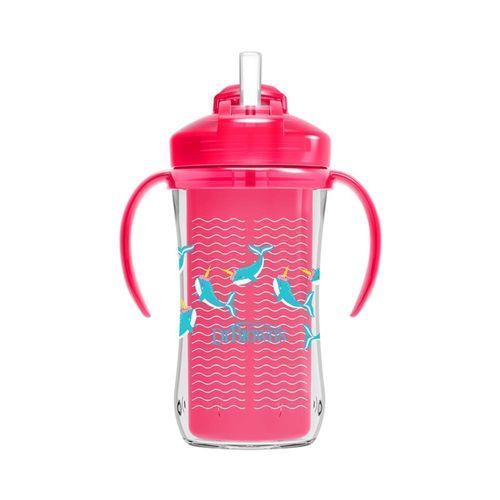 Vaso con cañita 10 oz/300ml con asas - Ballenas,Rosado.